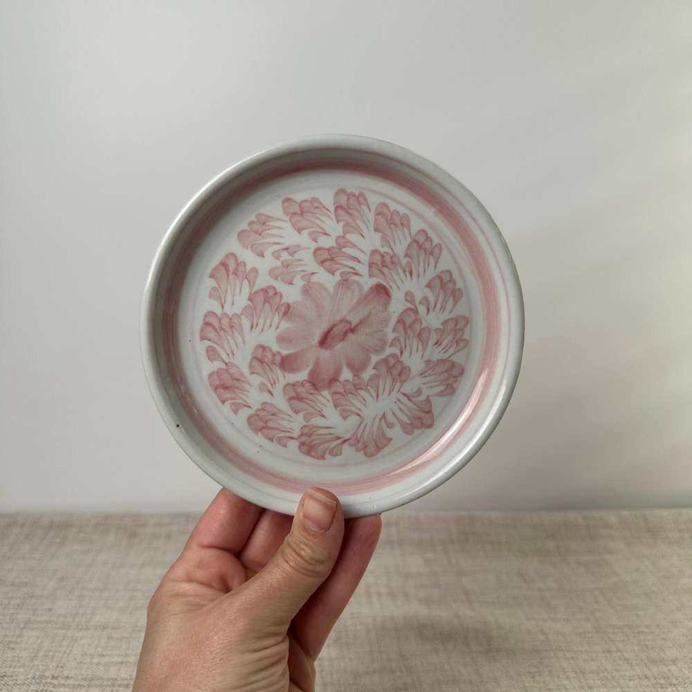 Vintage Pink Floral Ceramic Plate Made in Thailand Hand Painted 5.5 Inch